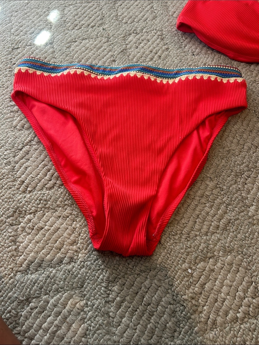 Swimsuits For All Red Tie-Front Bikini with Multicolor Trim - Picture 4 of 13